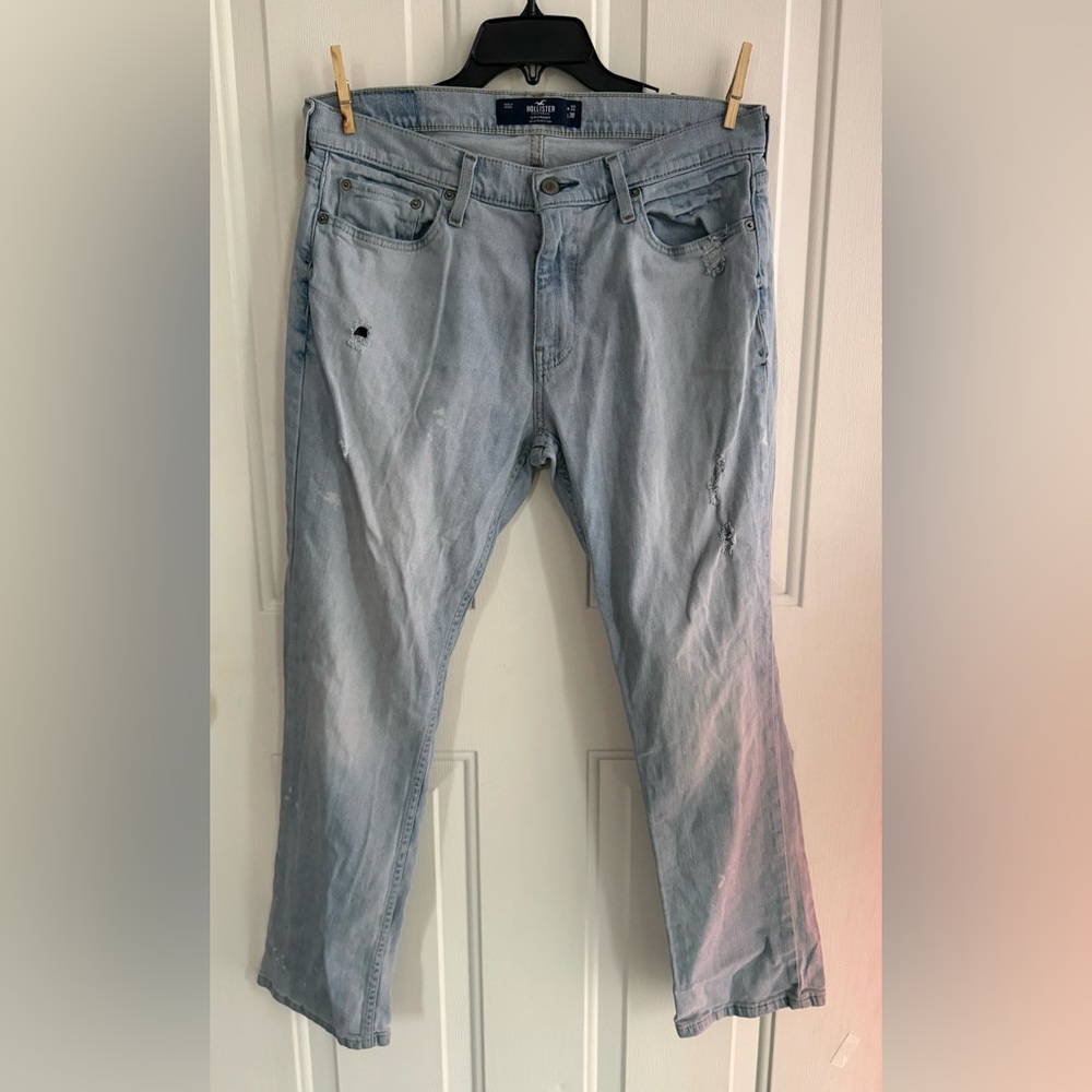 HOLLISTER Slim Straight men’s Jeans W32 L30 Light Wash Distressed Epic Flex